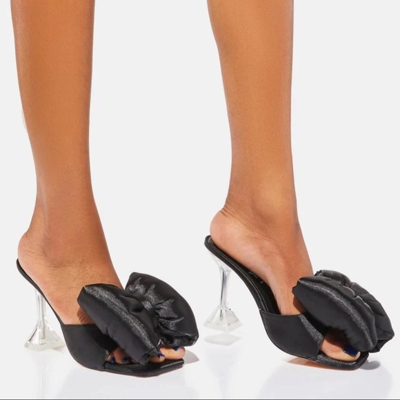 Lemon Drop by Privilege ✦ Tuvula Puffy Bow Heels ✦ Peep-Toe Square Party 7.5 - Picture 10 of 16